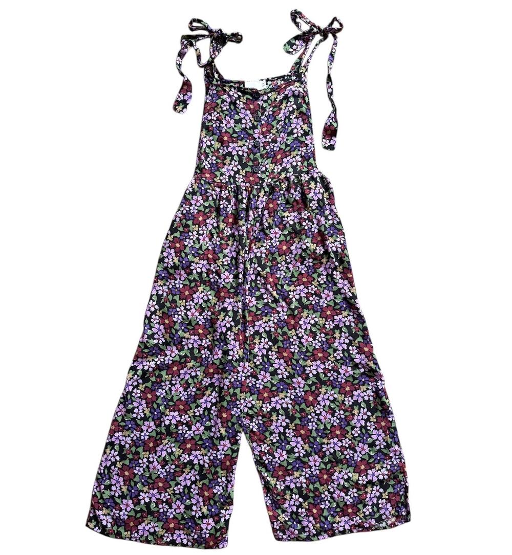 Floral Overalls Cottage Boho Jumpsuit Purple Wide Leg Flowy Layering Piece